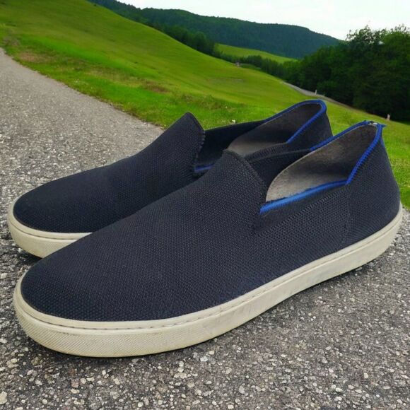 Rothys The Original Slip On Sneaker Womens 9.5 Black Blue Canvas Casual Travel - Picture 2 of 10